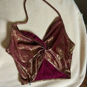 Goddess Wine and Gold Tie Top